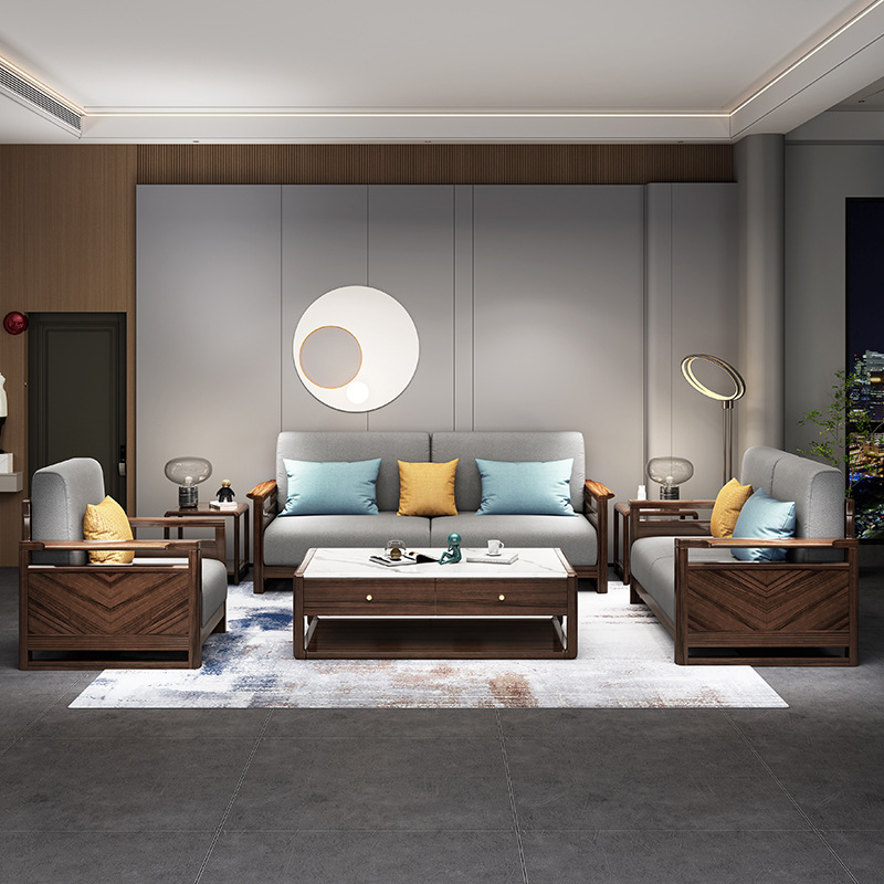 New Chinese furniture black walnut solid wood sofa modern simple living room solid wood sofa New Chinese furniture black walnut solid wood sofa modern simple living room solid wood sofa