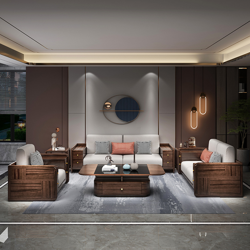 New Chinese furniture black walnut all solid wood sofa modern simple large flat solid wood sofa New Chinese furniture black walnut all solid wood sofa modern simple large flat solid wood sofa