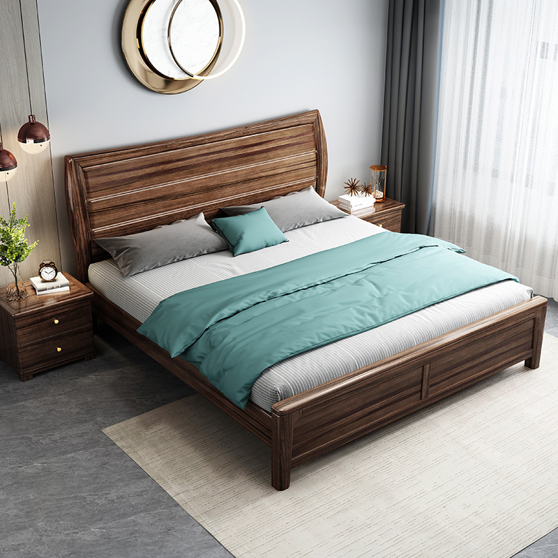 New Chinese furniture black walnut all solid wood bed modern simple wooden bed New Chinese furniture black walnut all solid wood bed modern simple wooden bed