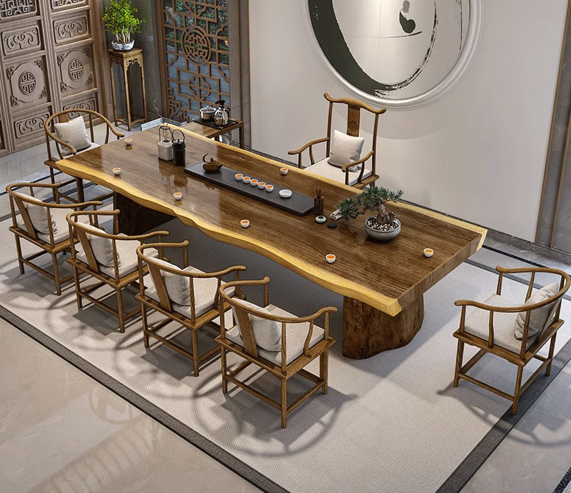 Tea table tea table Solid wood large board tea table and chair new Chinese Zen wood tea table Tea table tea table Solid wood large board tea table and chair new Chinese Zen wood tea table