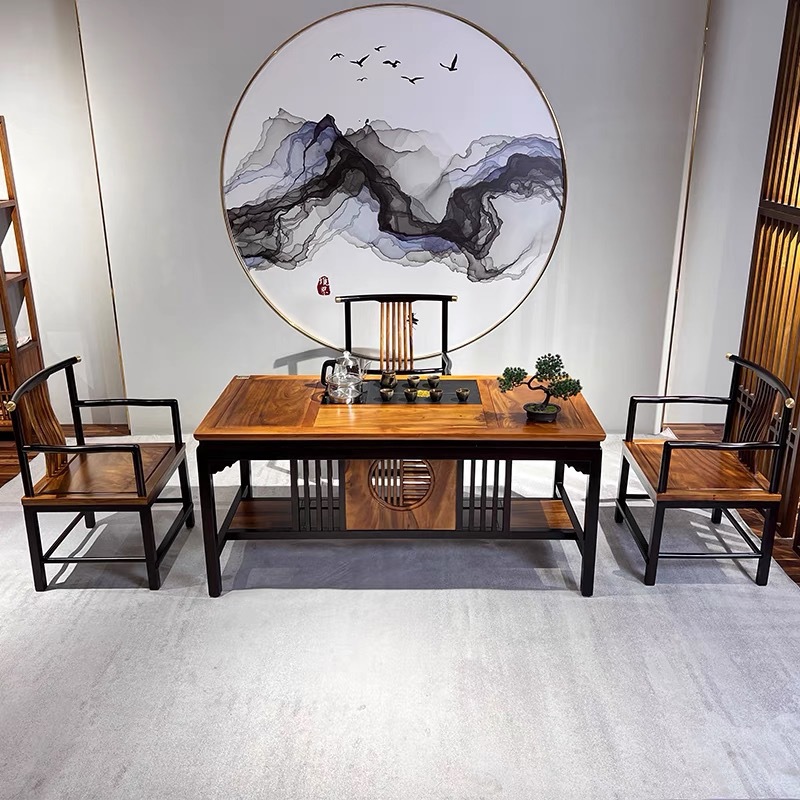 Office furniture simple Zen tea table new Chinese solid wood tea table and chair Office furniture simple Zen tea table new Chinese solid wood tea table and chair