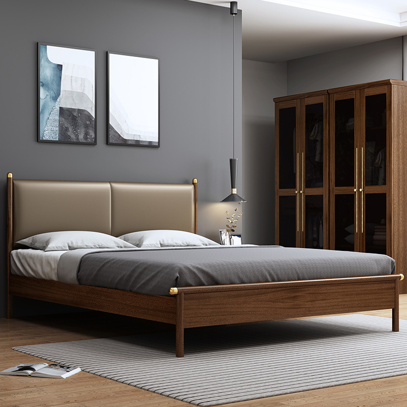 Nordic furniture walnut solid wood bed modern simple solid wood bed Nordic furniture walnut solid wood bed modern simple solid wood bed