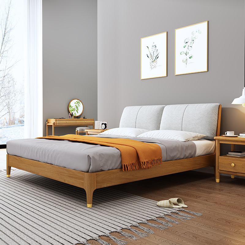 Nordic furniture Walnut double bed light luxury Nordic soft bed Nordic furniture Walnut double bed light luxury Nordic soft bed
