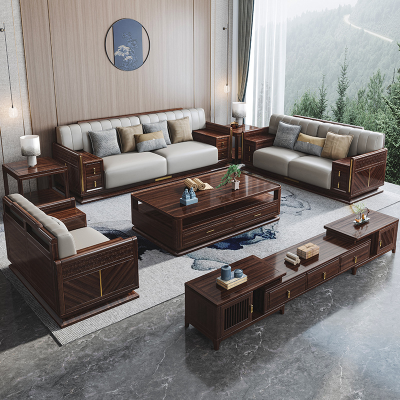New Chinese furniture Uginwood solid wood sofa Zen living room sofa New Chinese furniture Uginwood solid wood sofa Zen living room sofa