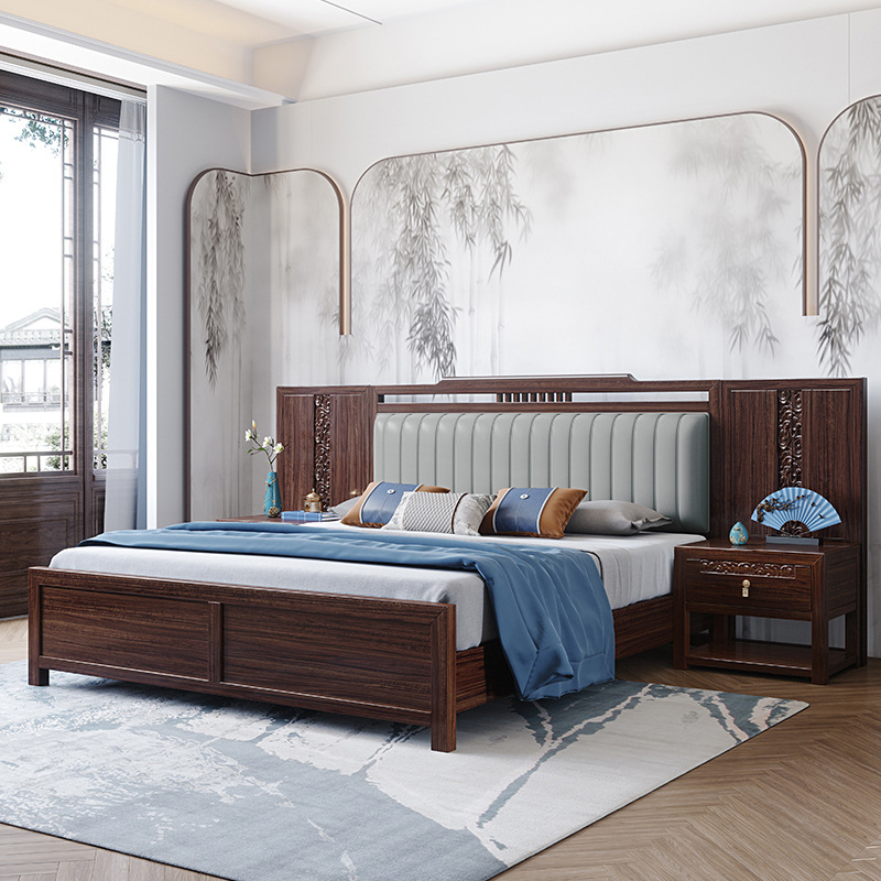 New Chinese style full solid wood bed black wood double bed New Chinese style full solid wood bed black wood double bed