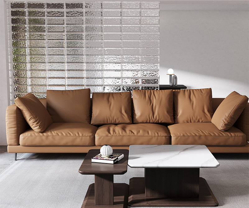 Italian simple leather sofa down Nordic light luxury minimalist small apartment sofa Italian simple leather sofa down Nordic light luxury minimalist small apartment sofa