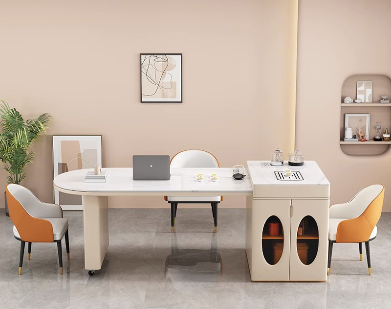 Modern simple island dining table integrated with butter wind retractable French rock board desk integrated with light luxury tea table Modern simple island dining table integrated with butter wind retractable French rock board desk integrated with light luxury tea table