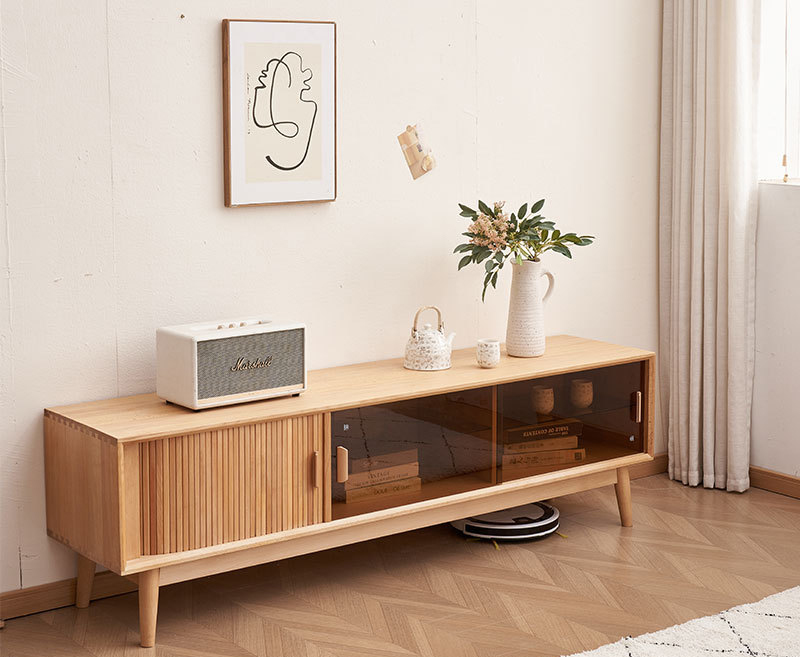 Simple modern solid wood TV cabinet tea table combination multi-functional small apartment floor cabinet Nordic original wood color TV cabinet Simple modern solid wood TV cabinet tea table combination multi-functional small apartment floor cabinet Nordic original wood color TV cabinet