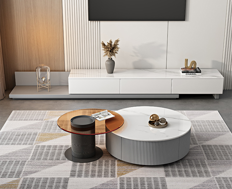 Light luxury very simple rock panel TV cabinet combination of modern simple Italian living room telescopic TV cabinet Light luxury very simple rock panel TV cabinet combination of modern simple Italian living room telescopic TV cabinet