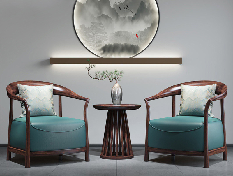 New Chinese single sofa chair modern simple Zen solid wood sofa light luxury leisure negotiation chair leather chair