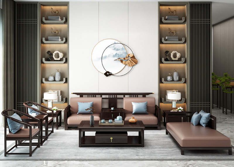 New Chinese all solid wood sofa villa large apartment Zen Chinese style furniture New Chinese all solid wood sofa villa large apartment Zen Chinese style furniture