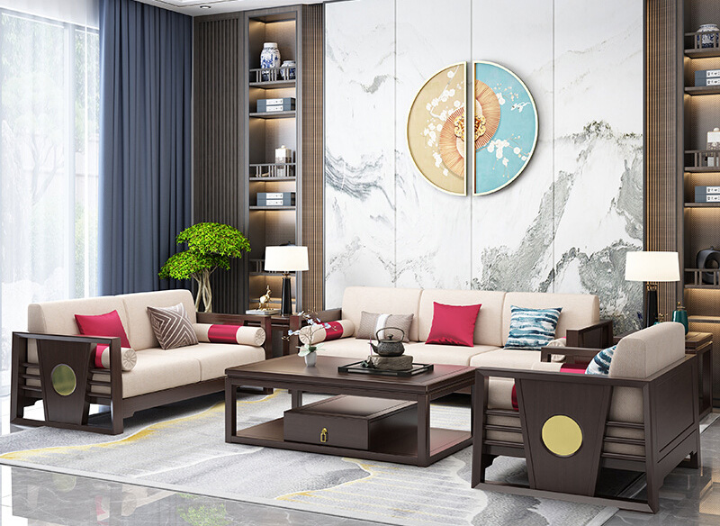New Chinese style winter and summer dual use solid wood sofa Chinese modern simple classical light luxury living room fabric sofa New Chinese style winter and summer dual use solid wood sofa Chinese modern simple classical light luxury living room fabric sofa