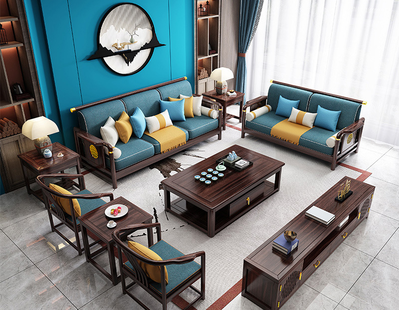 New Chinese solid wood sofa simple Zen high-end classical light luxury sofa New Chinese solid wood sofa simple Zen high-end classical light luxury sofa