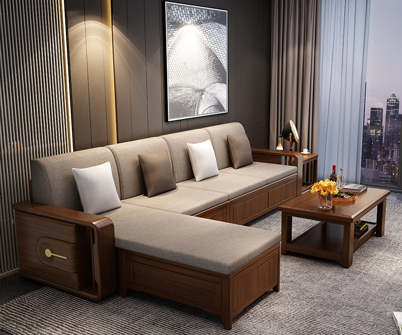 New Chinese gold wire walnut all solid wood sofa modern simple Chinese living room sofa set New Chinese gold wire walnut all solid wood sofa modern simple Chinese living room sofa set