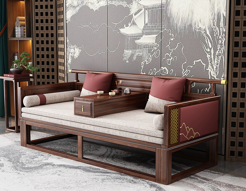 New Chinese Ujin wood Luohan bed Luohan collapse small apartment tea table and chair combination of chaise longue solid wood sofa furniture New Chinese Ujin wood Luohan bed Luohan collapse small apartment tea table and chair combination of chaise longue solid wood sofa furniture