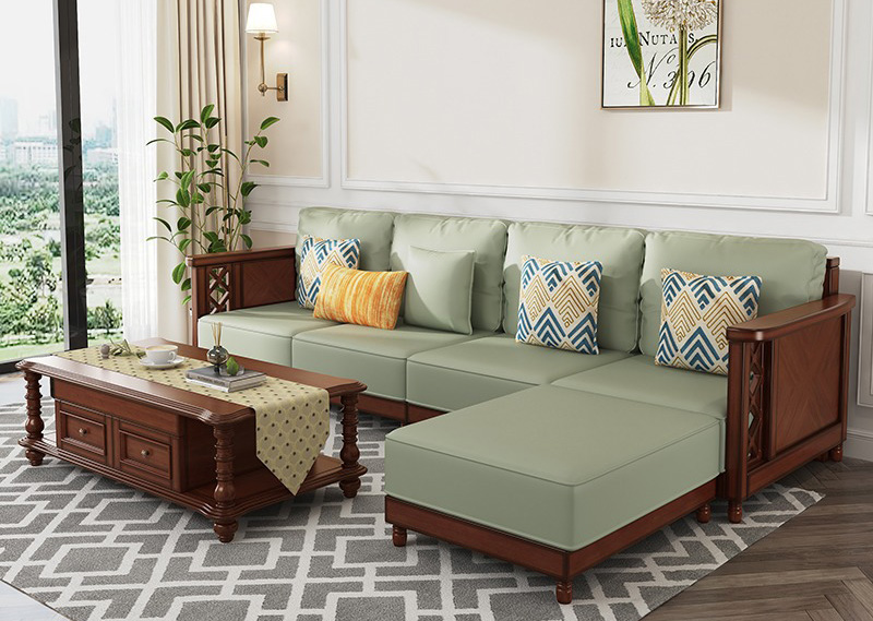 American solid wood sofa retro style modern simple sofa four seats with concubine American solid wood sofa retro style modern simple sofa four seats with concubine