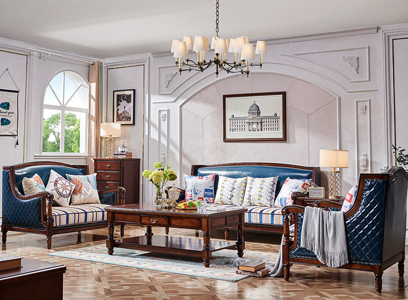 American country sofa simple luxury Roman pillar leather whole solid wood sofa American country sofa simple luxury Roman pillar leather whole solid wood sofa