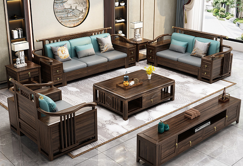 New Chinese Ujin wood sofa modern simple all solid wood Zen furniture New Chinese Ujin wood sofa modern simple all solid wood Zen furniture