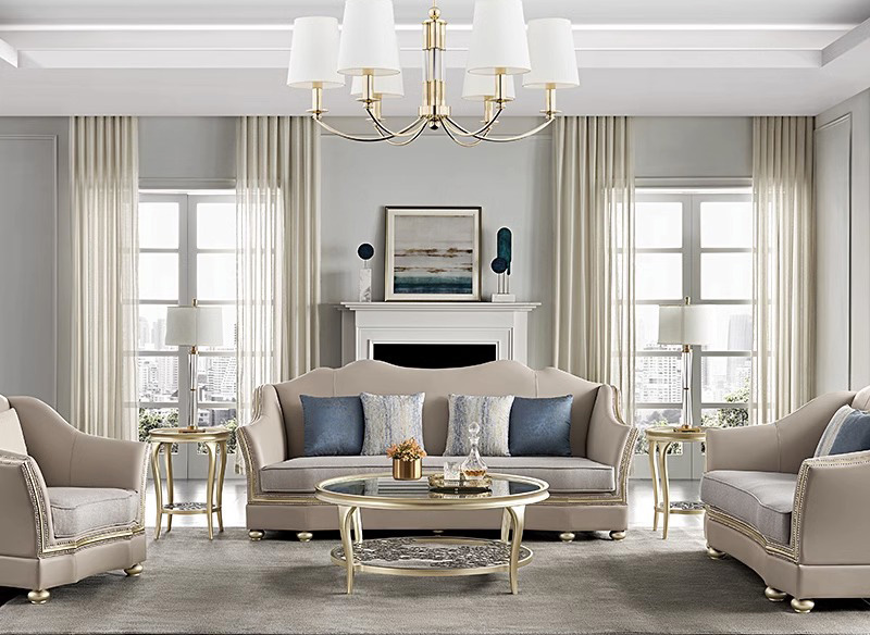 American light luxury solid wood leather sofa European law living room high-end villa large household furniture American light luxury solid wood leather sofa European law living room high-end villa large household furniture