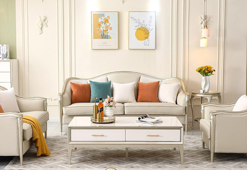 American light luxury leather sofa modern simple high-grade solid wood villa sofa American light luxury leather sofa modern simple high-grade solid wood villa sofa