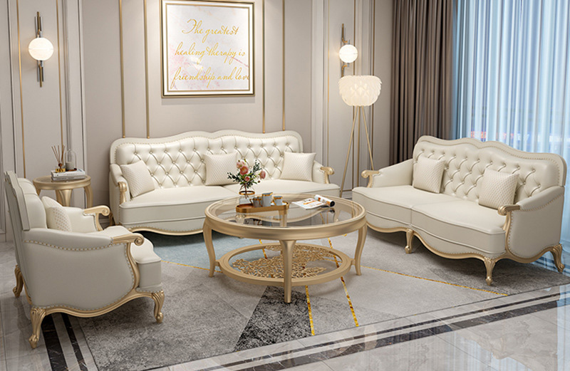 American light luxury leather sofa modern simple European villa solid wood sofa American light luxury leather sofa modern simple European villa solid wood sofa