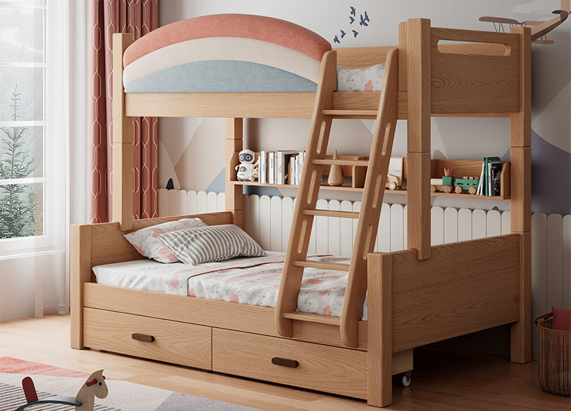 Nordic furniture all solid wood children's bed high and low bed beech wood mother bed double multifunctional wooden bed Nordic furniture all solid wood children's bed high and low bed beech wood mother bed double multifunctional wooden bed