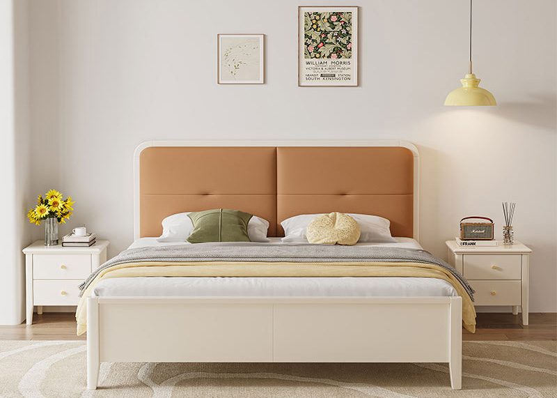 Nordic solid wood bed modern simple bedroom leather soft bed bed Nordic solid wood bed modern simple bedroom leather soft bed bed