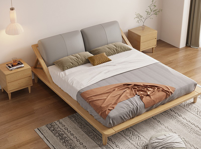 Nordic solid wood bed double soft ash wood light luxury simple bed Nordic solid wood bed double soft ash wood light luxury simple bed