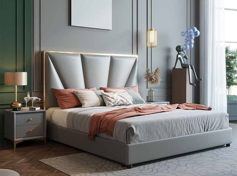 Modern light luxury leather bed simple bedroom double leather bed Modern light luxury leather bed simple bedroom double leather bed