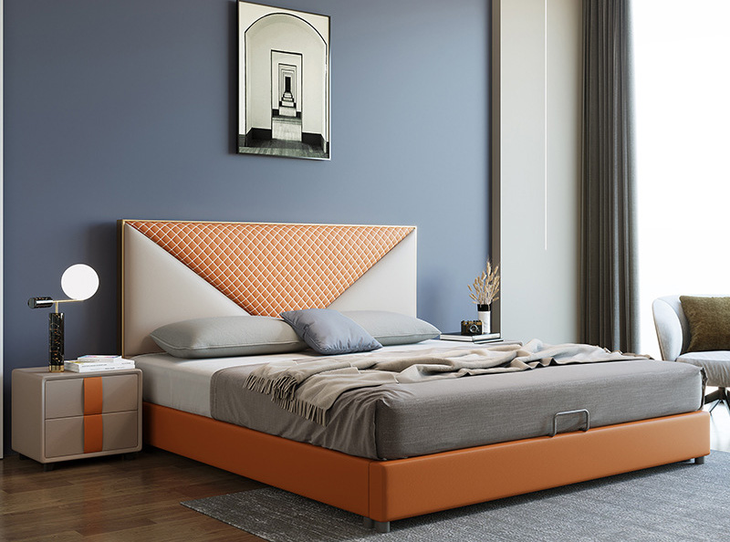 Italian minimalist leather bed modern simple light luxury storage small flat soft bed Italian minimalist leather bed modern simple light luxury storage small flat soft bed