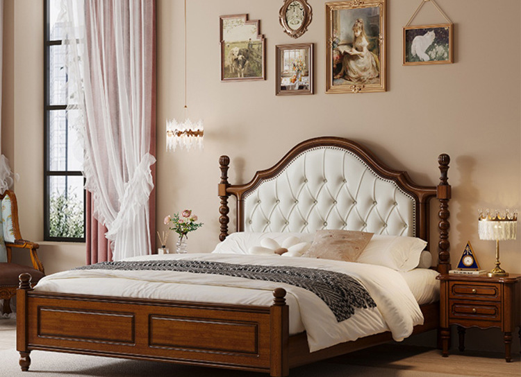 American furniture American country retro solid wood bed soft package double bed household light luxury simple storage bed