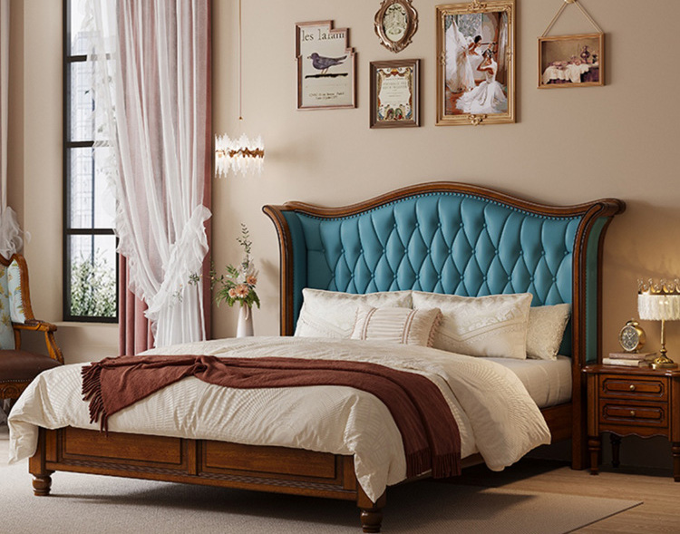 American furniture American light luxury solid wood bed retro soft bag simple luxury storage wedding bed