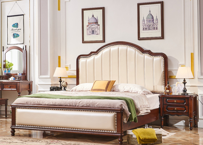 American furniture American light luxury solid wood bed master bedroom simple European high box storage soft bed