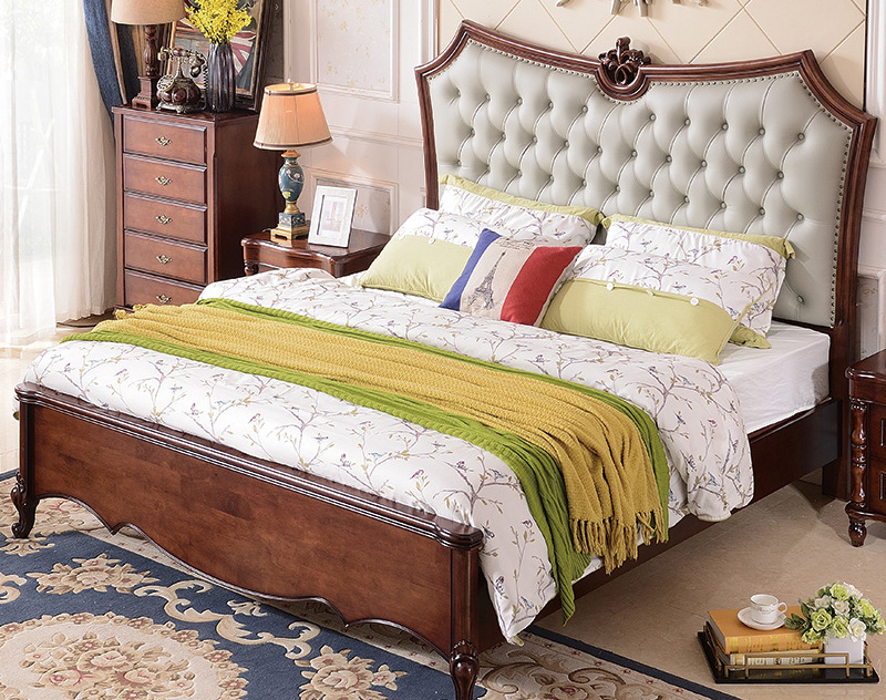 American furniture modern simple American solid wood bed master bedroom soft by carved high box storage bed
