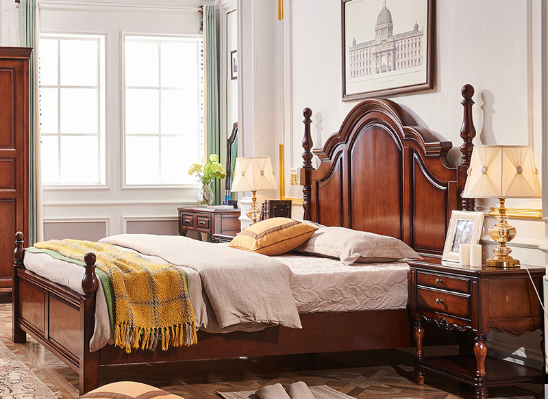 American furniture American country Roman column solid wood bed European modern simple storage bed