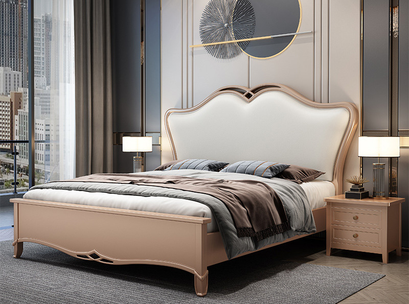 American furniture American solid wood bed double bed modern simple European high back princess light luxury bed