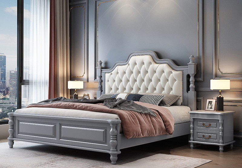 American furniture American solid wood bed double bed simple light luxury bed room high box storage soft bed American furniture American solid wood bed double bed simple light luxury bed room high box storage soft bed