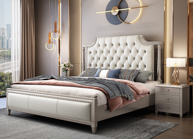 American furniture solid wood bed double bed Luxury high-grade light luxury leather bed American furniture solid wood bed double bed Luxury high-grade light luxury leather bed