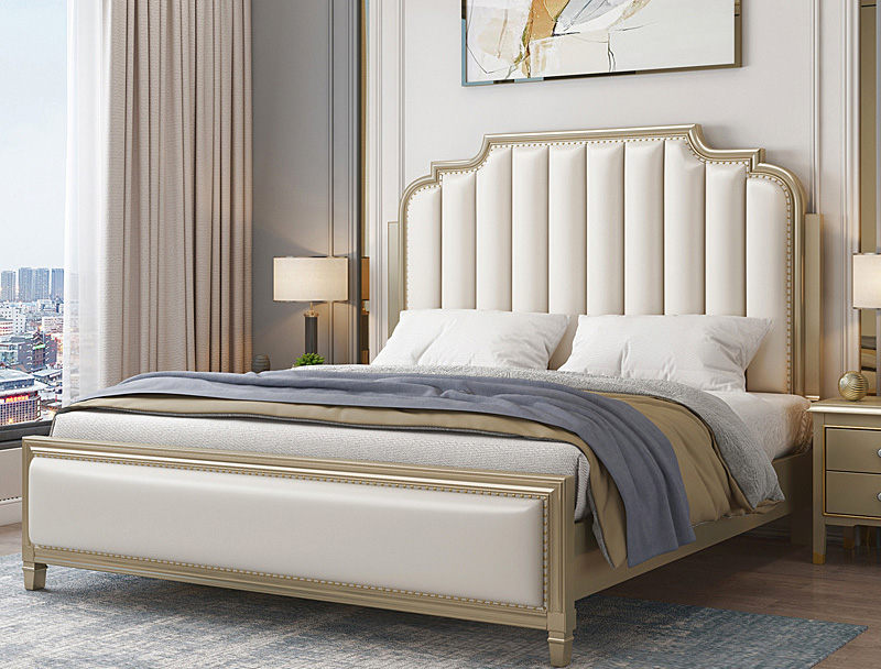 American furniture light luxury solid wood bed modern simple leather cream wind bed American furniture light luxury solid wood bed modern simple leather cream wind bed