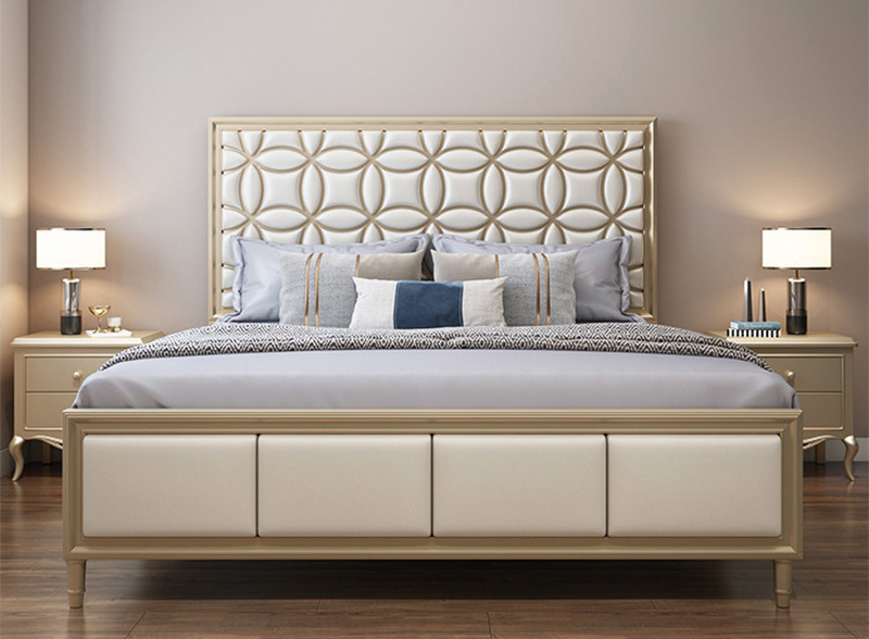 American furniture light luxury solid wood bed modern simple master bedroom four-leaf clover bed American furniture light luxury solid wood bed modern simple master bedroom four-leaf clover bed