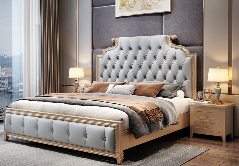American furniture light luxury solid wood master bedroom big bed modern simple luxury European high back bed American furniture light luxury solid wood master bedroom big bed modern simple luxury European high back bed