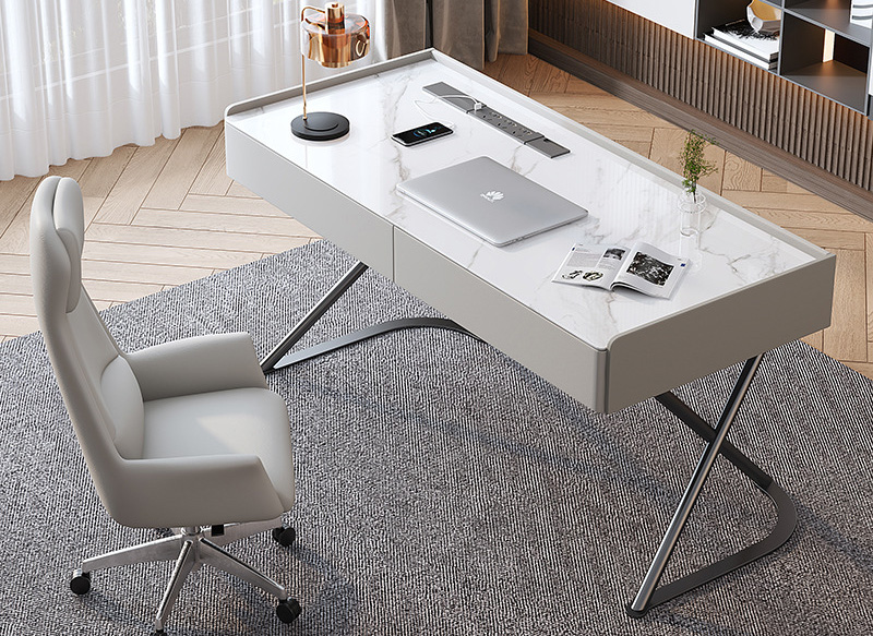 Rock desk Light luxury modern student home study desk Simple stainless steel feet office computer desk Rock desk Light luxury modern student home study desk Simple stainless steel feet office computer desk