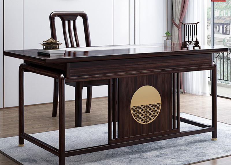 New Chinese style desk Walnut solid wood desk chair simple office computer with drawer desk study furniture New Chinese style desk Walnut solid wood desk chair simple office computer with drawer desk study furniture