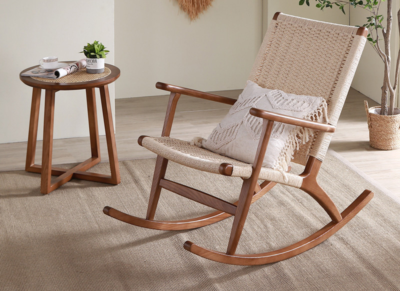 Nordic rattan rocking chair home leisure balcony rocking chair outdoor rope woven elderly lying chair Nordic rattan rocking chair home leisure balcony rocking chair outdoor rope woven elderly lying chair