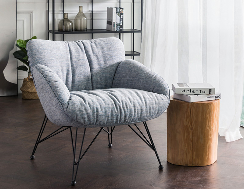 Nordic cotton and linen fabric steel frame single soft bag lazy sofa chair home balcony personality leisure lounge chair Nordic cotton and linen fabric steel frame single soft bag lazy sofa chair home balcony personality leisure lounge chair