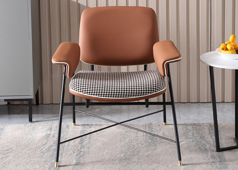 Industrial style single sofa chair study bedroom office chair thousand bird lattice creative leather art light luxury chair Industrial style single sofa chair study bedroom office chair thousand bird lattice creative leather art light luxury chair