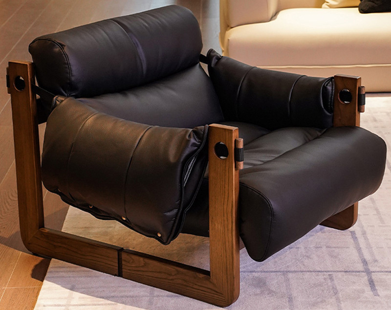 Leather lounger sofa retro oil wax leather armchair head layer cowhide single lounge chair Leather lounger sofa retro oil wax leather armchair head layer cowhide single lounge chair