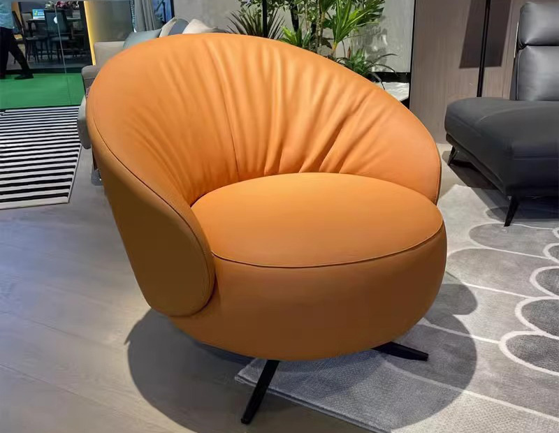 Sofa chair leather lounge chair Swivel chair Single chair head layer cowhide down soft bag