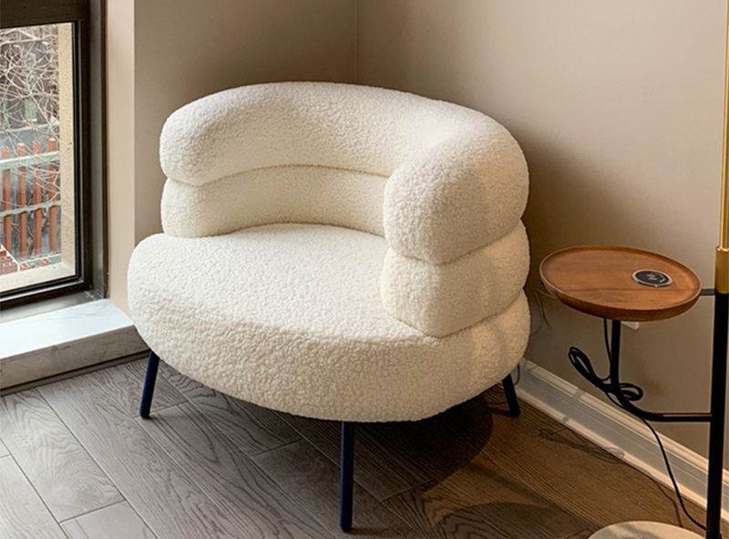 Lamb wool lounge chair Bedroom balcony small apartment lounge chair simple makeup chair Modern white single sofa Lamb wool lounge chair Bedroom balcony small apartment lounge chair simple makeup chair Modern white single sofa