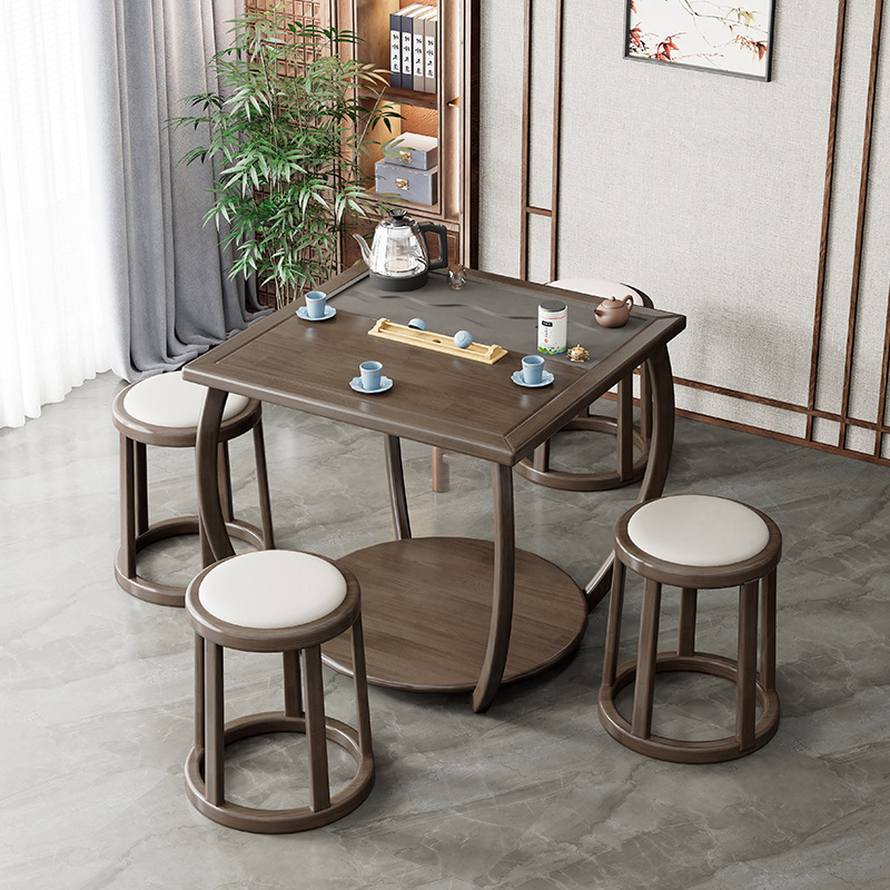 New Chinese small household kung fu tea table balcony tea table and chair combination multi-functional tea table office tea table New Chinese small household kung fu tea table balcony tea table and chair combination multi-functional tea table office tea table